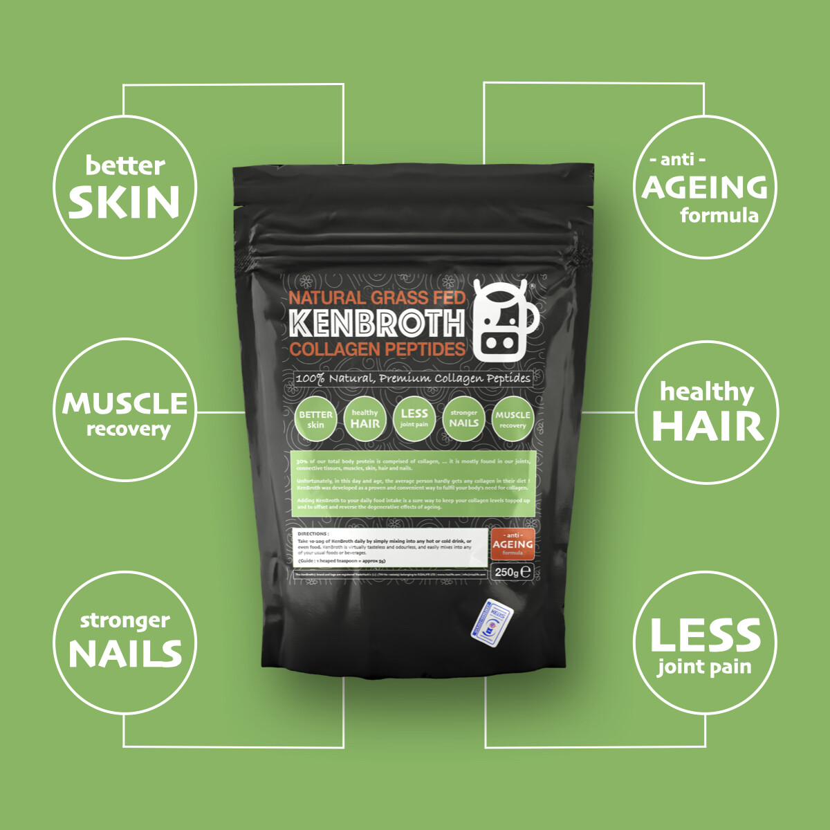 KenBroth Collagen Peptides 250g 100% Natural,