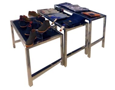 Retail display table 3pcs steel with glass top