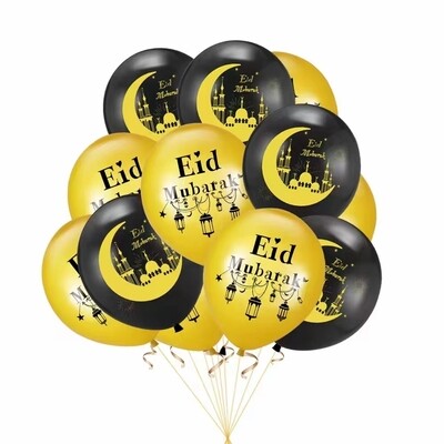 EID Mubarak Decorations Balloons, Black and Gold 50pcs