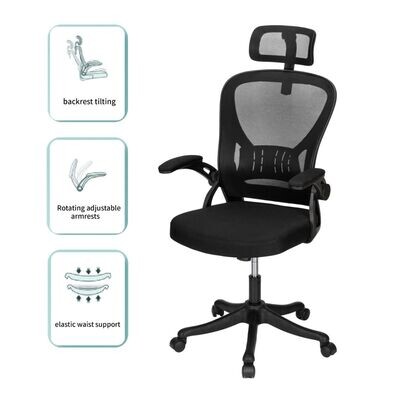 DELI E4505 FUNCTIONAL HIGHBACK MESH CHAIR WITH HEAD-REST & ROTATING ADJUSTABLE ARMS