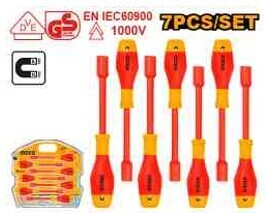 Ingco HKISD0701 7 Pcs insulated nut screwdriver set packed in double blister