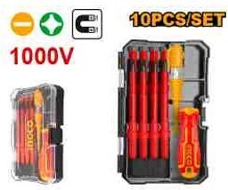 Ingco HKISD1008 10 Pcs interchangeable Insulated screwdriver set packed in plastic box