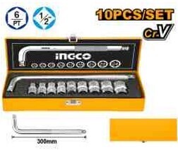 Ingco HKTS12101 10 Pcs 1/2" Socket Set in Sturdy Metal Box - Professional Quality