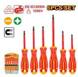 Ingco HKISD0608 6 Pcs insulated screwdriver set in double blister pack