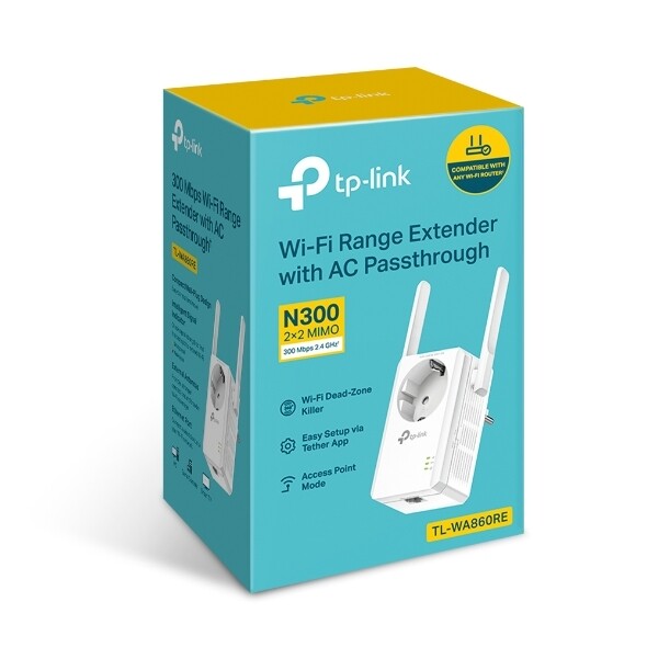 TP-Link 300MBPS Wireless wall plugged Wifi range extender with AC passthrough 2 fixed antennas TL-WA860RE
