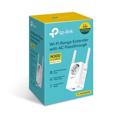 TP-Link 300MBPS Wireless wall plugged Wifi range extender with AC passthrough 2 fixed antennas TL-WA860RE