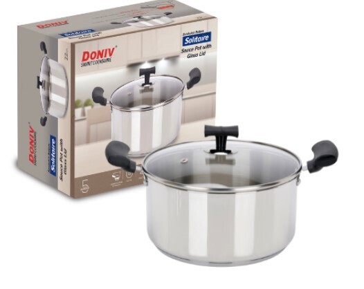 VINOD Titanium Triply Stainless Steel Sauce Pot with glass lid 24CM Capacity 5L CGLBKH24 casserole