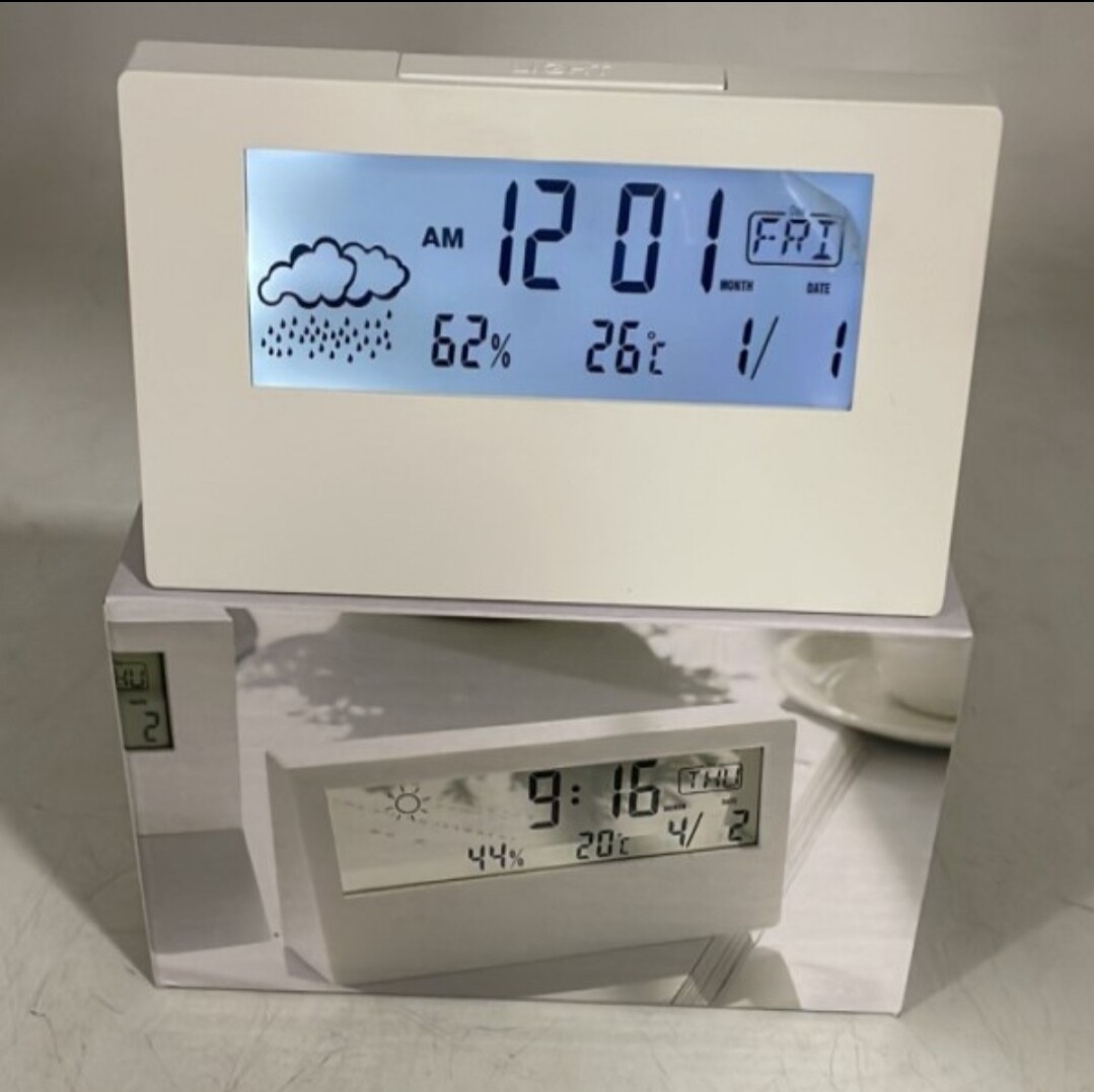 LCD thermohygrometer alarm clock white luminous 5x3 Inch  RT04