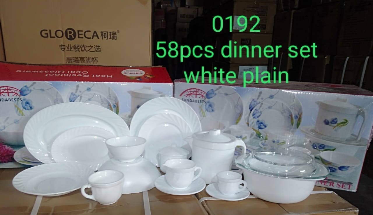 Sunda 58pcs ceramic dinner set plain white. code 0192