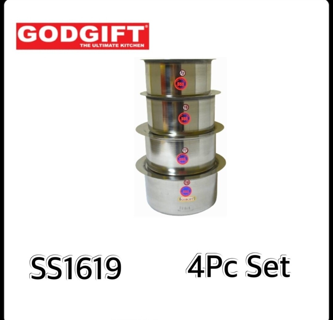 Godgift 4pcs stainless steel cooking pots sufuria set with lids. (size 15-18)