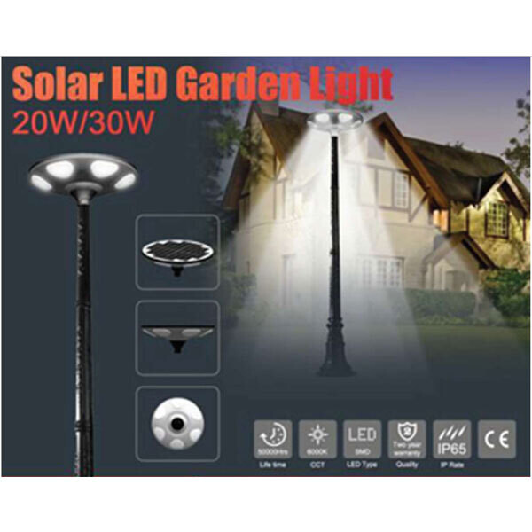 WIN WIN 30W All-in-One Solar LED UFO Garden Light with 3m Pole