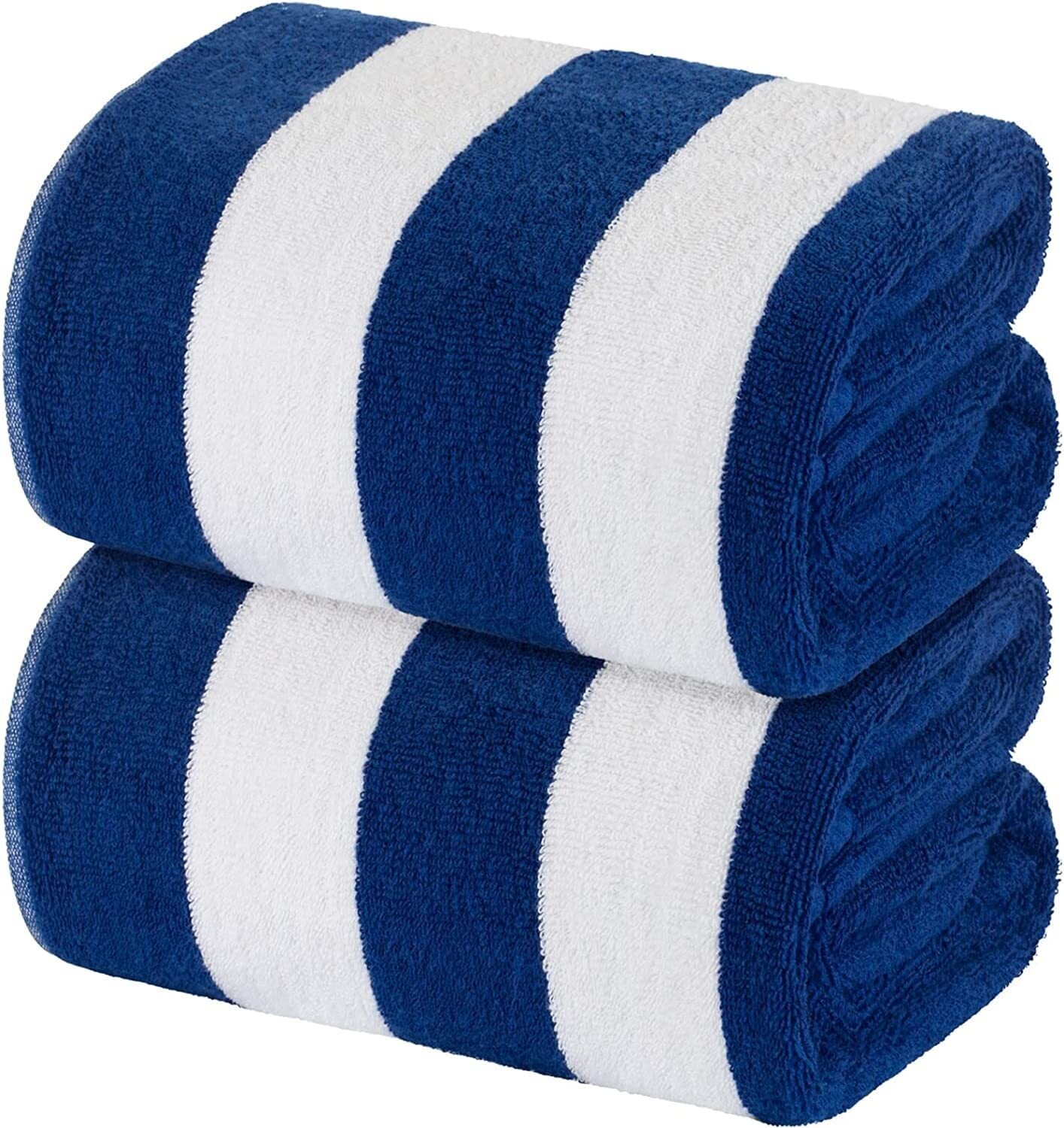 Pool Towel Striped Blue/White 90x180cm - Large Cotton Beach Towel, Perfect for Holidays