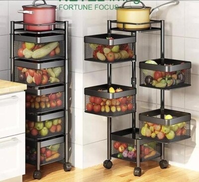 Generic 5 Layer Square Vegetable Fruits Rotating Rack With Wheels