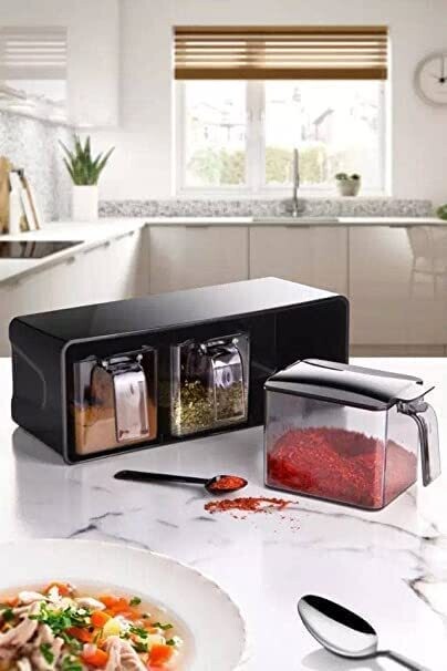 Kitchen spice organizer set of 3 Acrylic spice set with spoon 600ml spice containers
