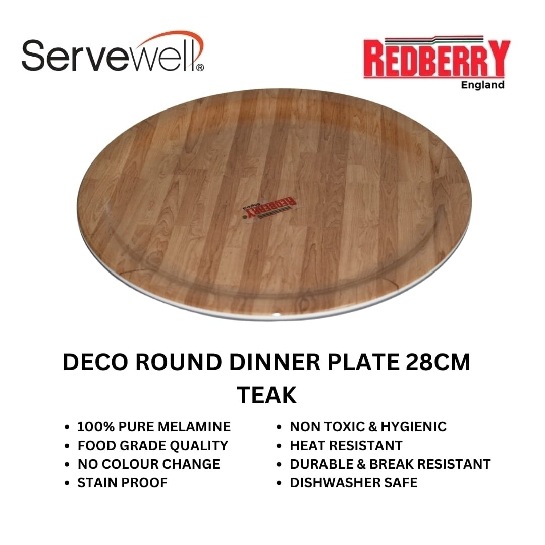 Servewell melamine decor round dinner plate. Teak design