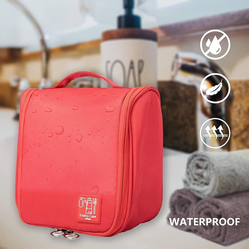 Verage Hanging Travel Toiletry Bag Organizer,Water-resistant Makeup Cosmetic Bag for Women Men,Toiletries Accessories, Red