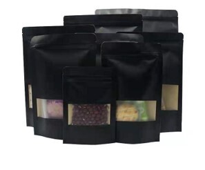 Stand Up Bag With Window, (Black Kraft Paper Materia Polythene Lined), Price Per 1 Bundle Of 100 Pcs 16X24 (capacity 500g) MX-102-16X24