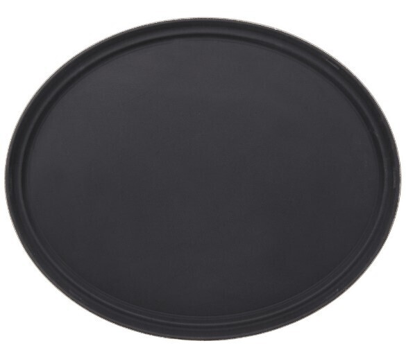 Large Fiberglass Non-Slip Serving Tray with Stainless Steel Ring - Rubber Bottom 40cm, Model 1600FBS