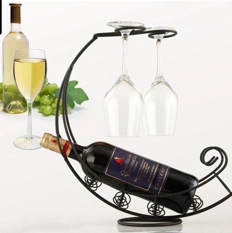 Wine bottle and glass holder
