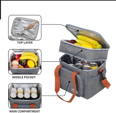 Double compartment insulated lunch bag 15 Litres