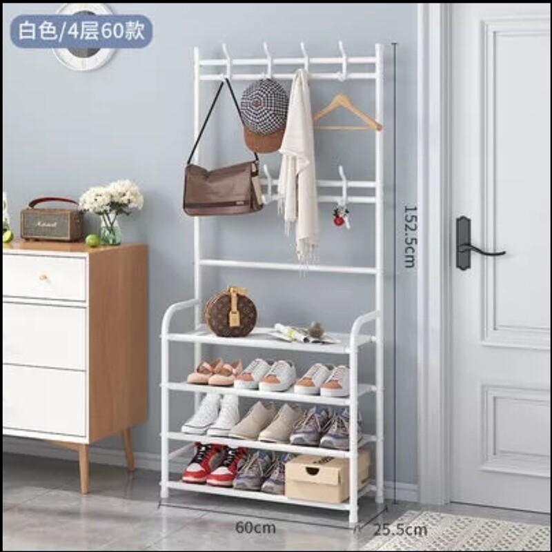 Metallic clothes rack &amp; shoe rack, bags &amp; hats organizer. White