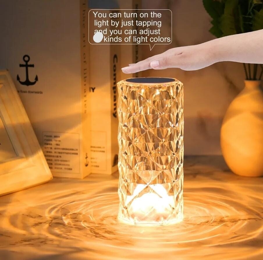 Crystal bedside lamp. Turns on/off by tapping