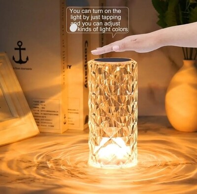 Crystal bedside lamp. Turns on/off by tapping