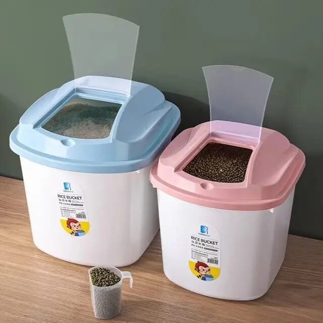 Rice Bucket, Cereal Bucket 5 Litres - Plastic Sealed Moisture Storage Box for Kitchen Grain and Rice Container