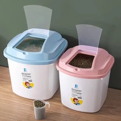 Rice Bucket, Cereal Bucket 5 Litres - Plastic Sealed Moisture Storage Box for Kitchen Grain and Rice Container