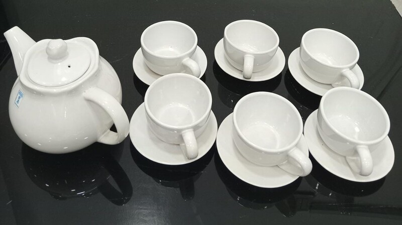 Porcelain Tea Set 13pcs - Tea Pot, 6 Chai Cups, and 6 Saucers (Model AAPA)