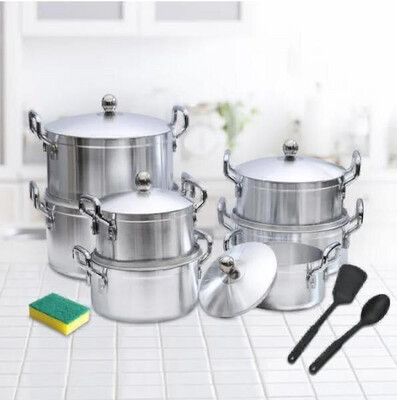 TC Cookware - 14pcs Aluminium Polished Non-Stick Cooking Pots with Lids (Sizes 16-28cm)