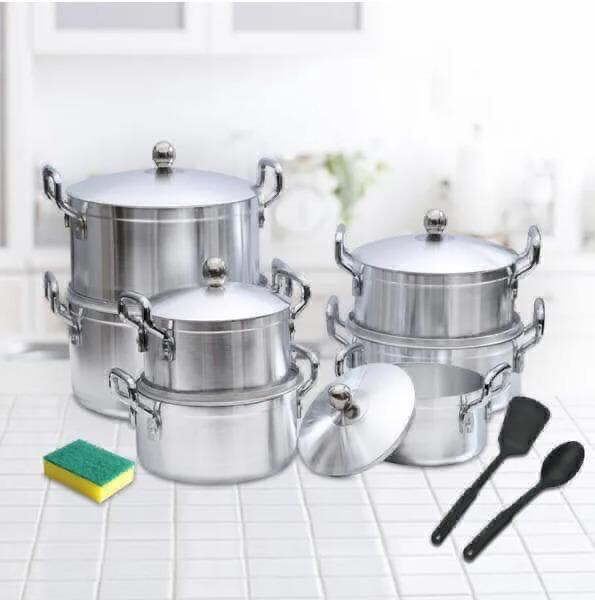 TC Cookware - 14pcs Aluminium Polished Non-Stick Cooking Pots with Lids (Sizes 16-28cm)