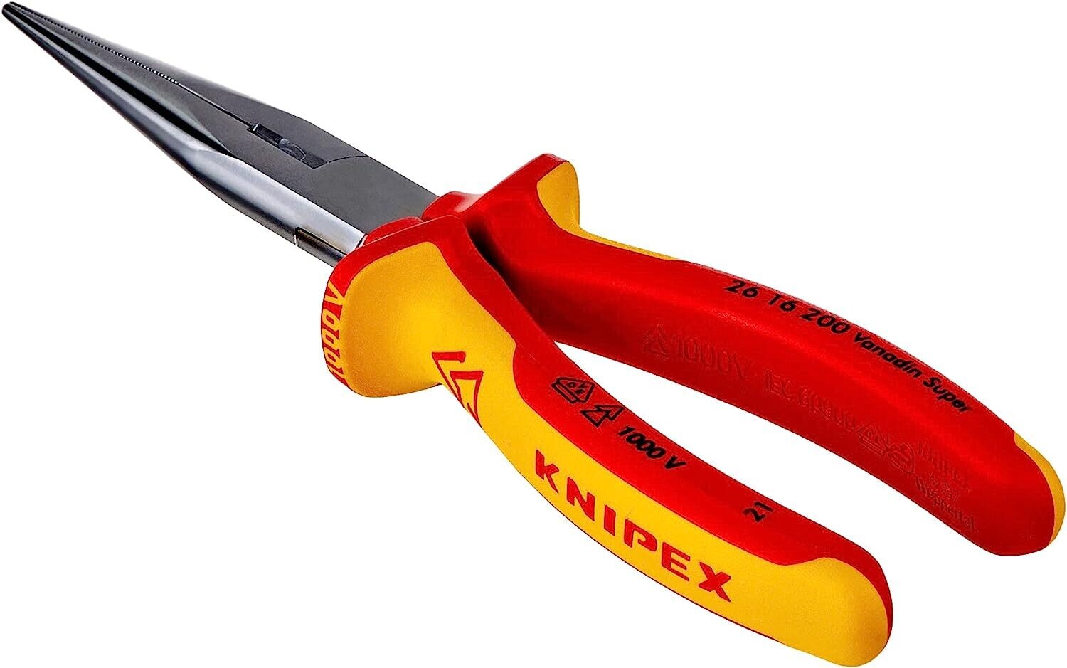 Knipex Snipe Nose Side Cutting Pliers (Stork Beak Pliers) chrome-plated, insulated with multi-component grips, VDE-tested 200 mm 26 16 200