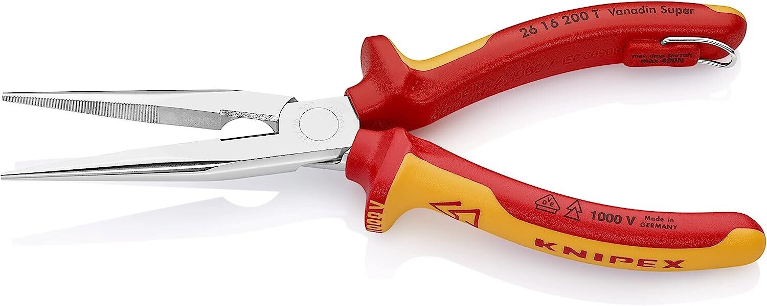 KNIPEX Tools - Long Nose Pliers With Cutter, 1000V Insulated 2618200sba Yellow C55
