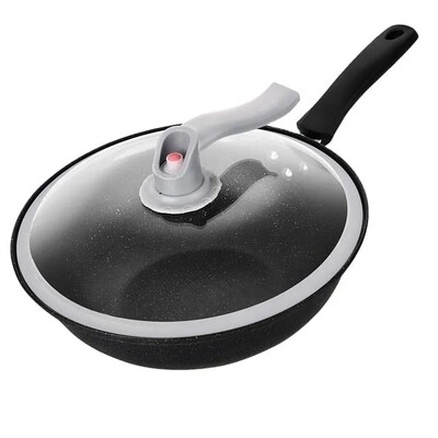Nonstick vacuum wok pan with rounded silicon lid, 32CM