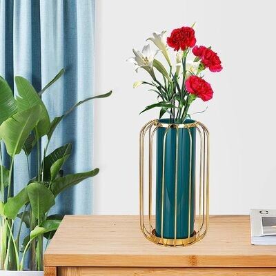 Modern Glass Flower Vase, Hollow Out Metal Decorative Organizer Jar Flower Arrangements Home Bud Vase for Decoration Housewarming60*45*41