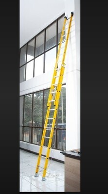 Fiberglass Extension Ladder With Aluminium Steps 2X12,3.5X2 7.0M, Red, Yellow