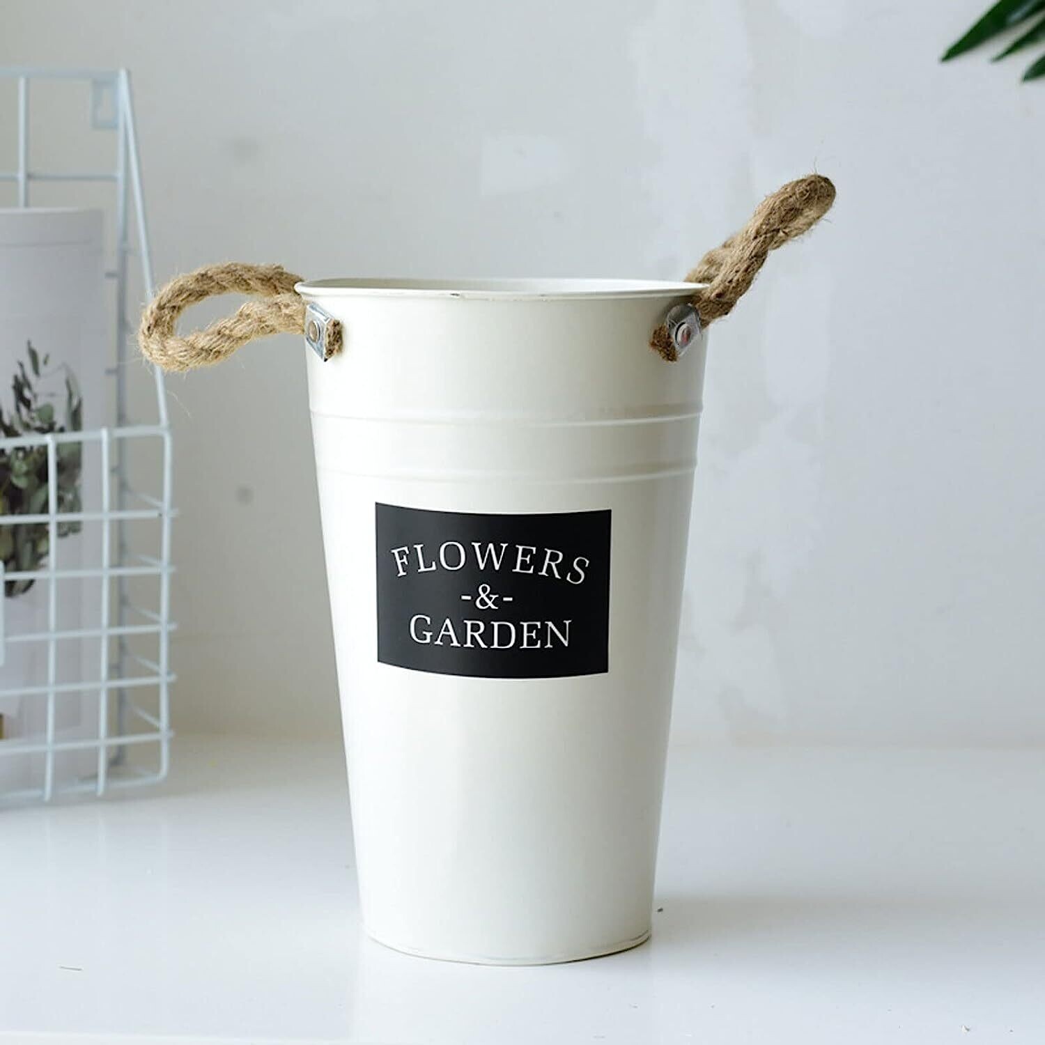 Flower Bucket,outdoor Simple Iron Flower Bucket,garden Flower Bucket,rustic French Country Style Flower Bucket (Large)