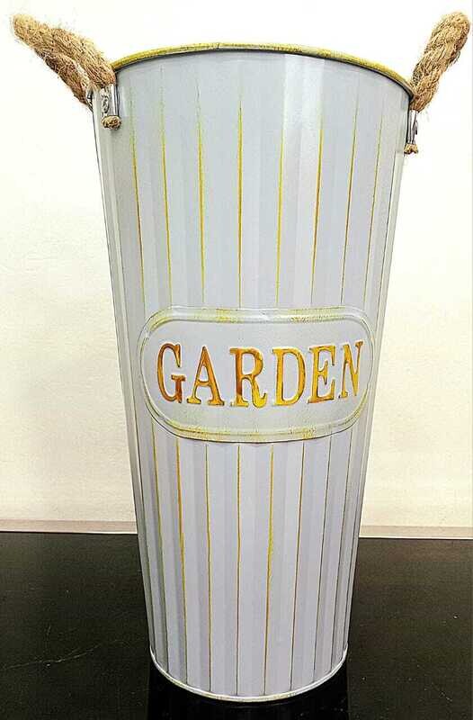 Flower Bucket, outdoor Simple Iron Flower Bucket, garden Flower Bucket, rustic French Country Style Flower Bucket (Medium) H30 D18