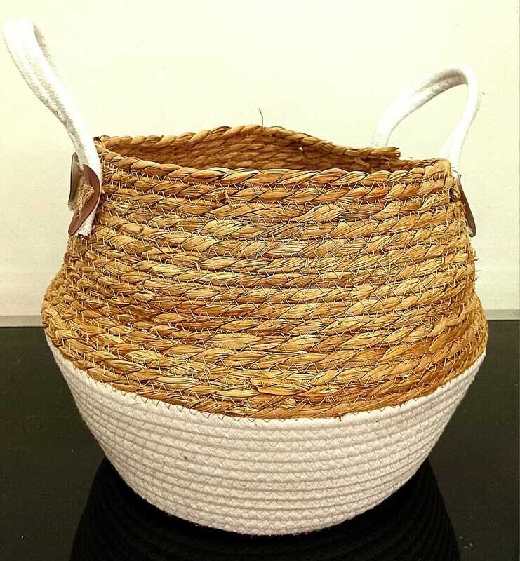 Cotton Straw 2pc Storage Basket Collapsible Thick Laundry Hamper for Organizing Clothes Towel Placing Plants