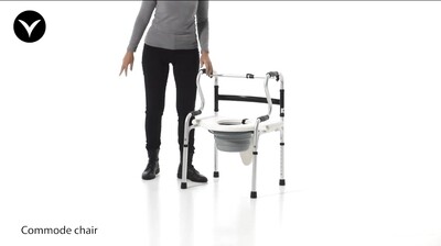 Vitility Height adjustable walker with commode stool allows patient to use support for standing up from sitting position. YM962LAS