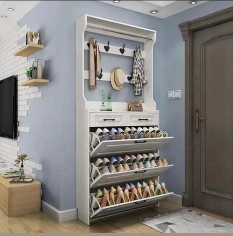 Bucket Flip Shoe Cabinet (Double Layer) with Hanger