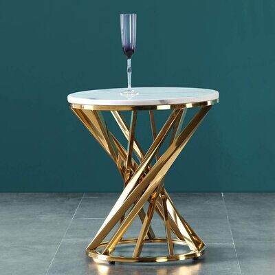 Home Furniture, Gold Stainless Steel Side Table Living Room Marble Coffee Table Balcony Small Round Table XY-T76 dia 50cm