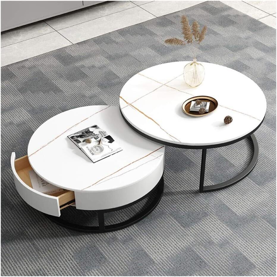 Side Table Rock Marble Round Table Coffee Table Simple Modern Small Apartment Nordic Style Small Coffee Table Living Room Sofa Table XY-T57 Dia 80/60cm
