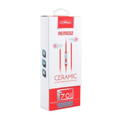 CLiPtec® Remeoz Noise Isolating Ceramic In-Ear Earphone with Microphone & Flat Flex Anti Tangle Cord - White CL-HST-BME701-WH