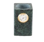 Green Marble Cubical Pen Holder with Clock 524