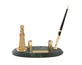 Marble DeskSet Pen Holder with Name Card Holder and Oil Derrick / 1 Pen - Size: 9cm x 23cm x 1.8cm (Model 8148)