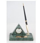 Marble Desk Set Pen Holder with Clock / 1 Pen - Size: 9cm x 14.5cm x 1.8cm (Model 6137)