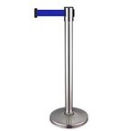 Stanchion Queue Divider Stainless Steel Silver Pole (H-90cm) with Blue Strap (L-1.9M) with Base (Model KL-06-SVBE)