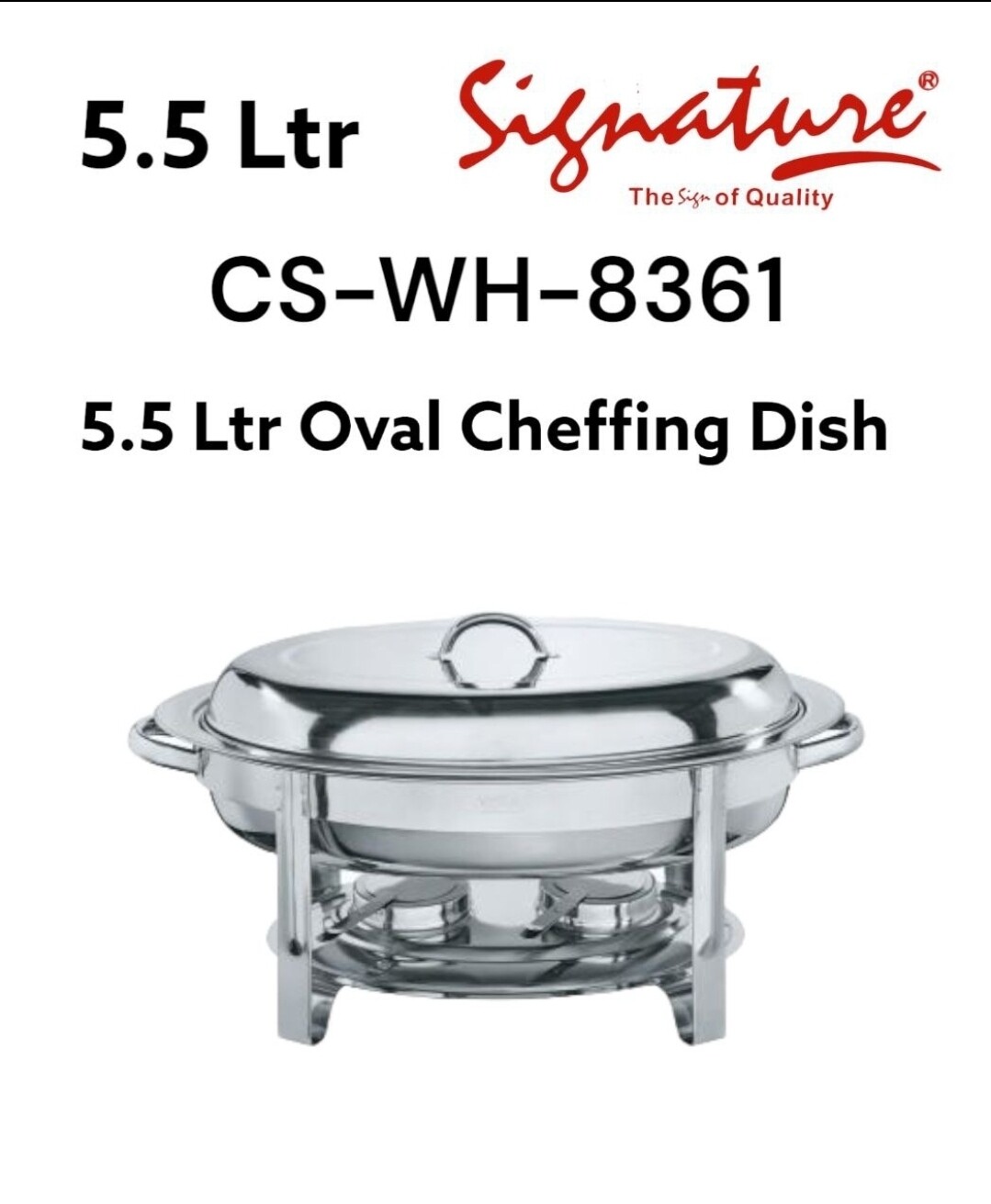 Signature 5.5 Ltr Oval Cheffing Dish Single Compartment CS-WH-8361